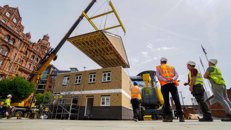 crane lifting roof