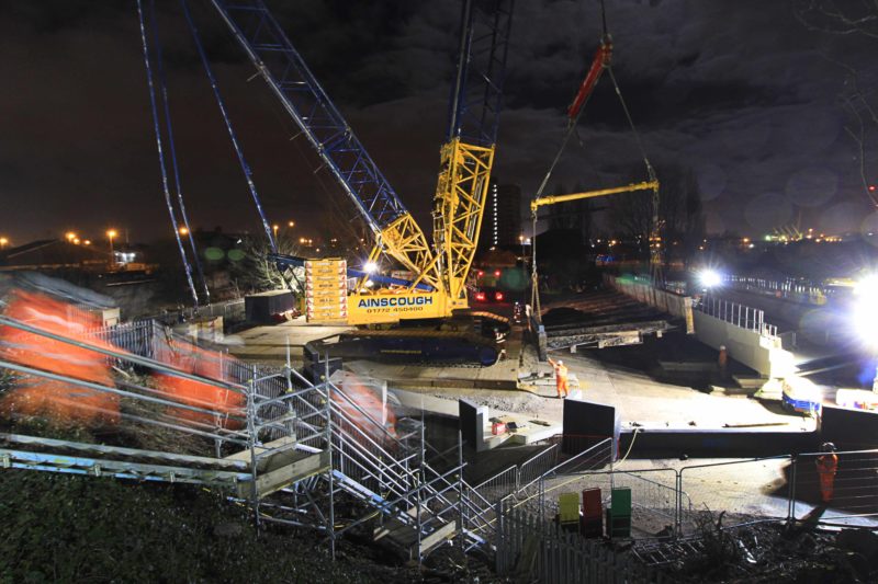 crane at night